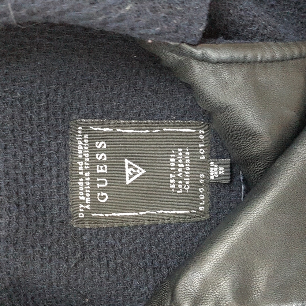 Sold Guess XS Navy Winter Coat with Leather & Silver Accents - Picture 2 of 6